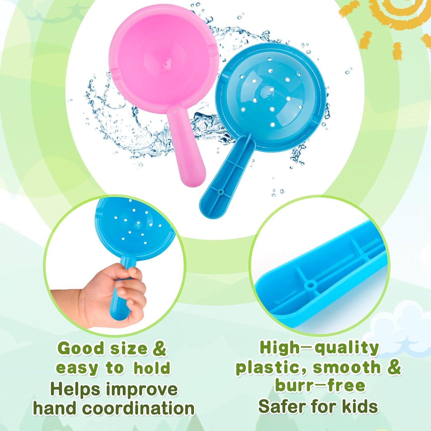 Skiennix Bath Toys for Toddlers 1-3 Years - Easy to Clean, Mold-Free Water Play Set, 3 Pack (Yellow)