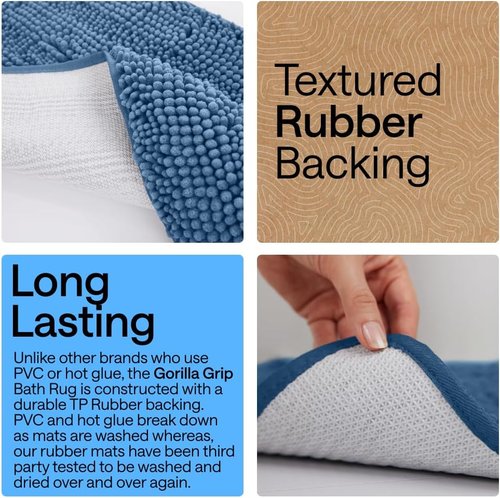 GORILLA GRIP Bath Rug Mat - Thick Soft Absorbent Chenille | Quick Dry Microfiber, 36x24, Blue