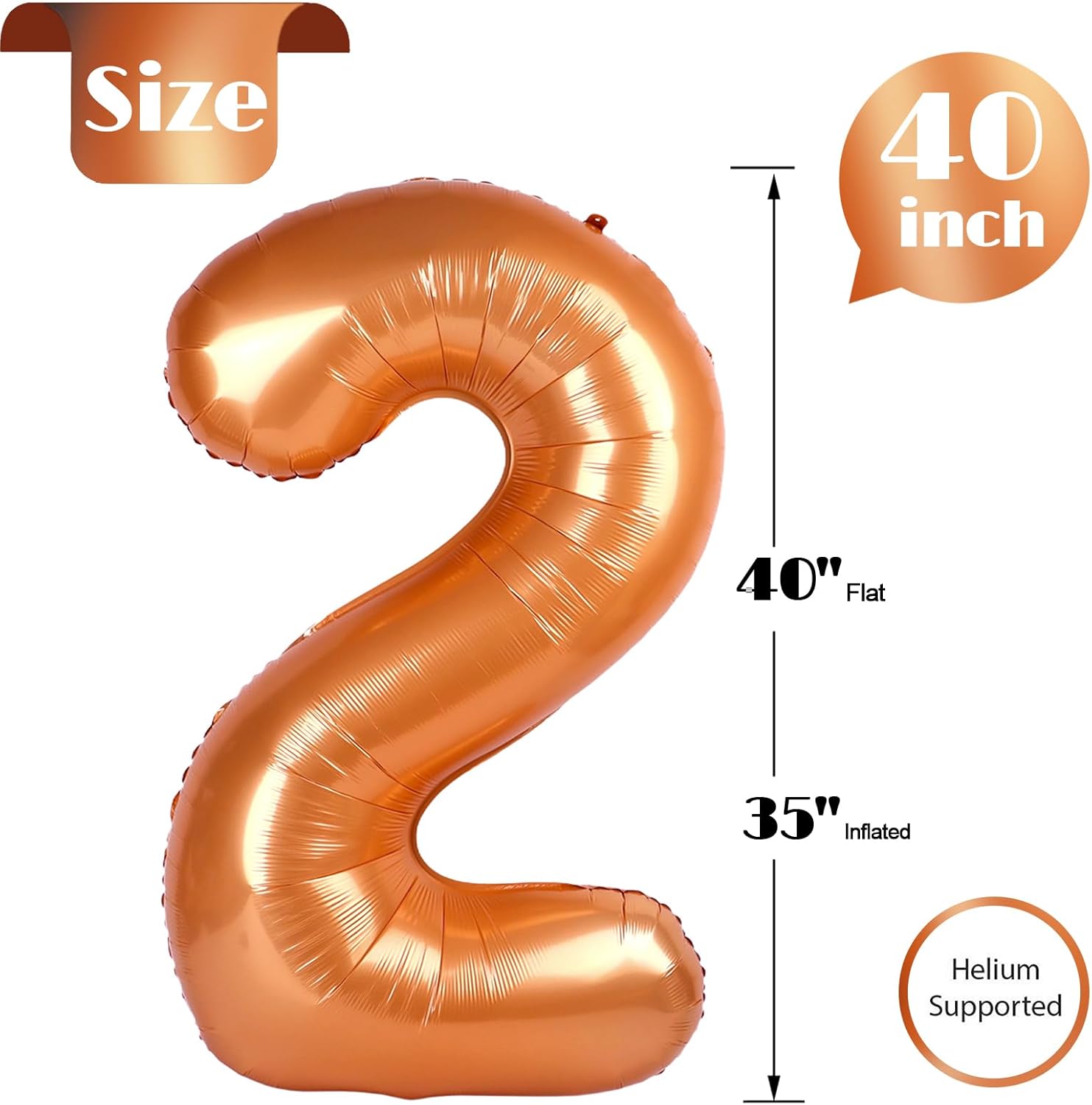 Orange Number 2 Balloon - 40 Inch 2nd Birthday Decoration for Kids | Sparkling Party Decor