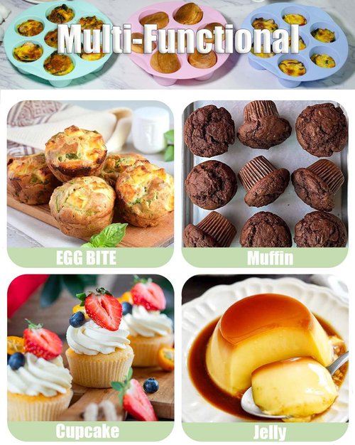 Silicone Egg Bite Molds, 3 Pack Silicone Muffin Pans for Air Fryer, Non-Stick 7 Cups Air Fryer Muffin Pan for Baking Egg Bite, Cupcake, Tart, Bread