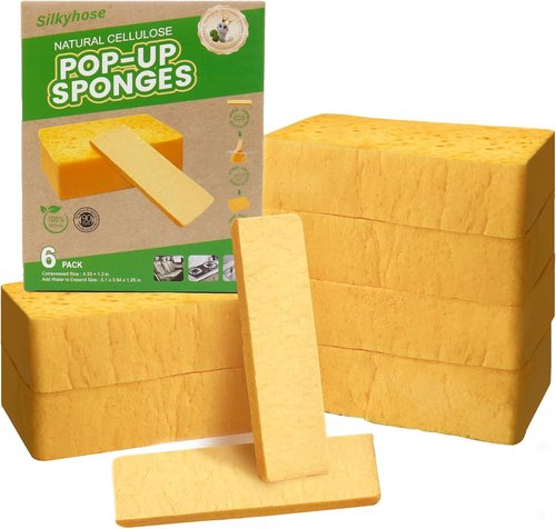 Cellulose Sponges 6 Pack - Large, Thick & Tear-Resistant | Biodegradable Kitchen & Car Cleaning