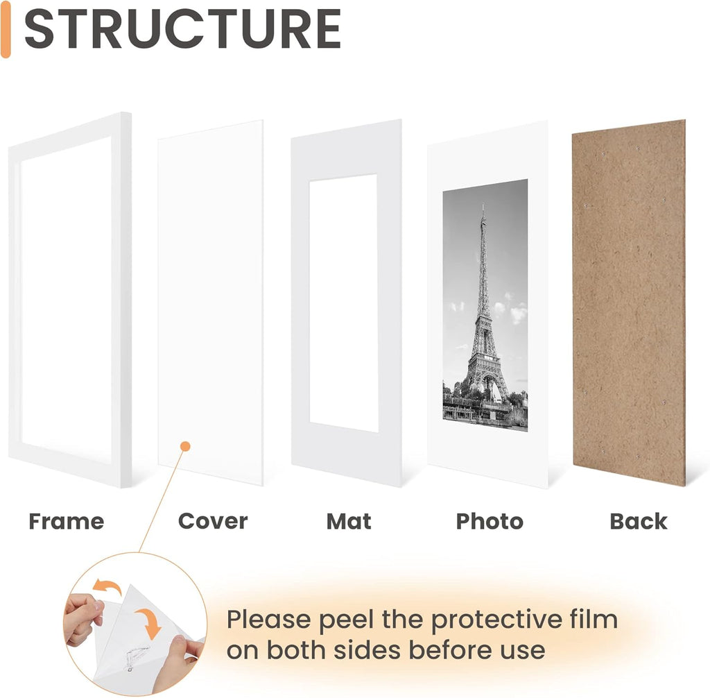 Upsimples 8x10 Picture Frame Set of 5 - Versatile Display for 5x7 with Mat or 8x10 Without - White