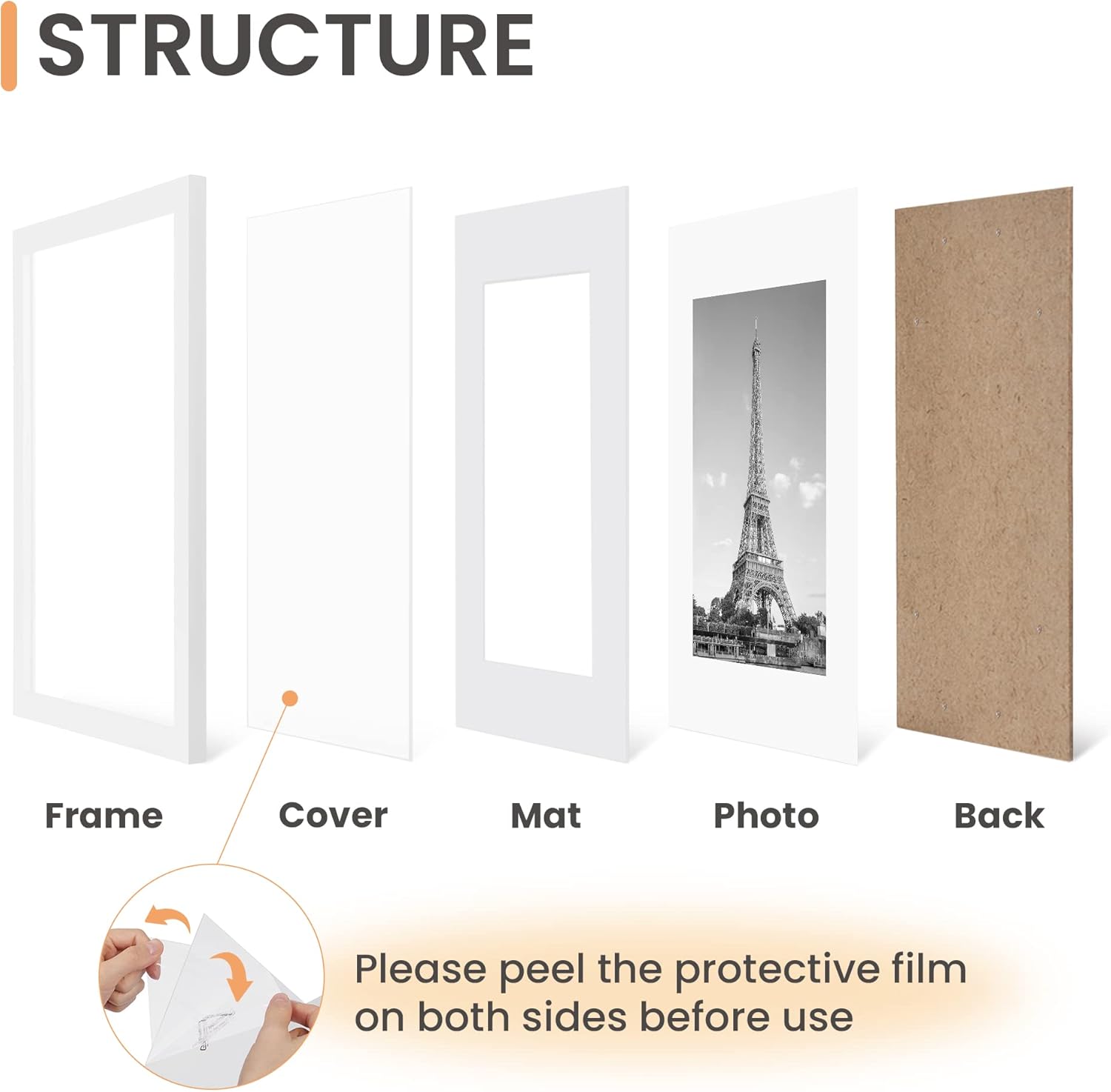Upsimples 8.5x11 Picture Frame Set of 5 - Versatile Wall Gallery Frames in White for 6x8 or 8.5x11 Photos