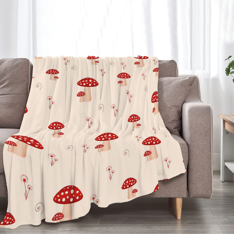 remzoke Mushroom Blanket for Girl Women Soft Warm Red Mushroom Stuff Decor Fleece Throw Blanket Plush Cozy Mushroom Lightweight Flannel Gifts Blankets for Adults Kids 80''X60''