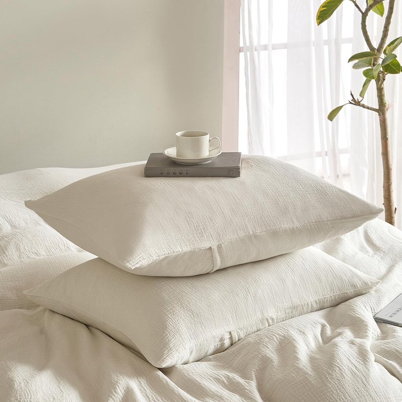 SE SOFTEXLY Muslin Pillowcases Standard Size 100% Cotton, 2 Pack Linen Like Pillow Shams with Envelope Closure, Ultral Soft and Breathable Pillow Case Covers, White, 20" X 26", No Filling