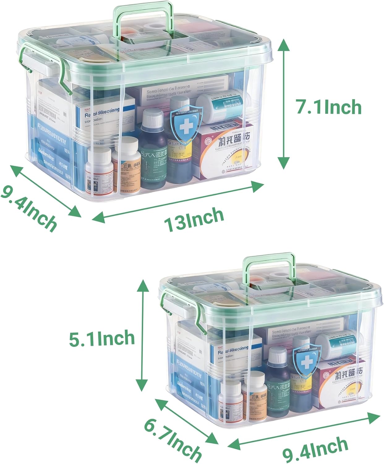 UNITED FLAMES Clear Medicine Storage Box - 2-Pack First Aid Organizer with Locking Lid & Removable Tray