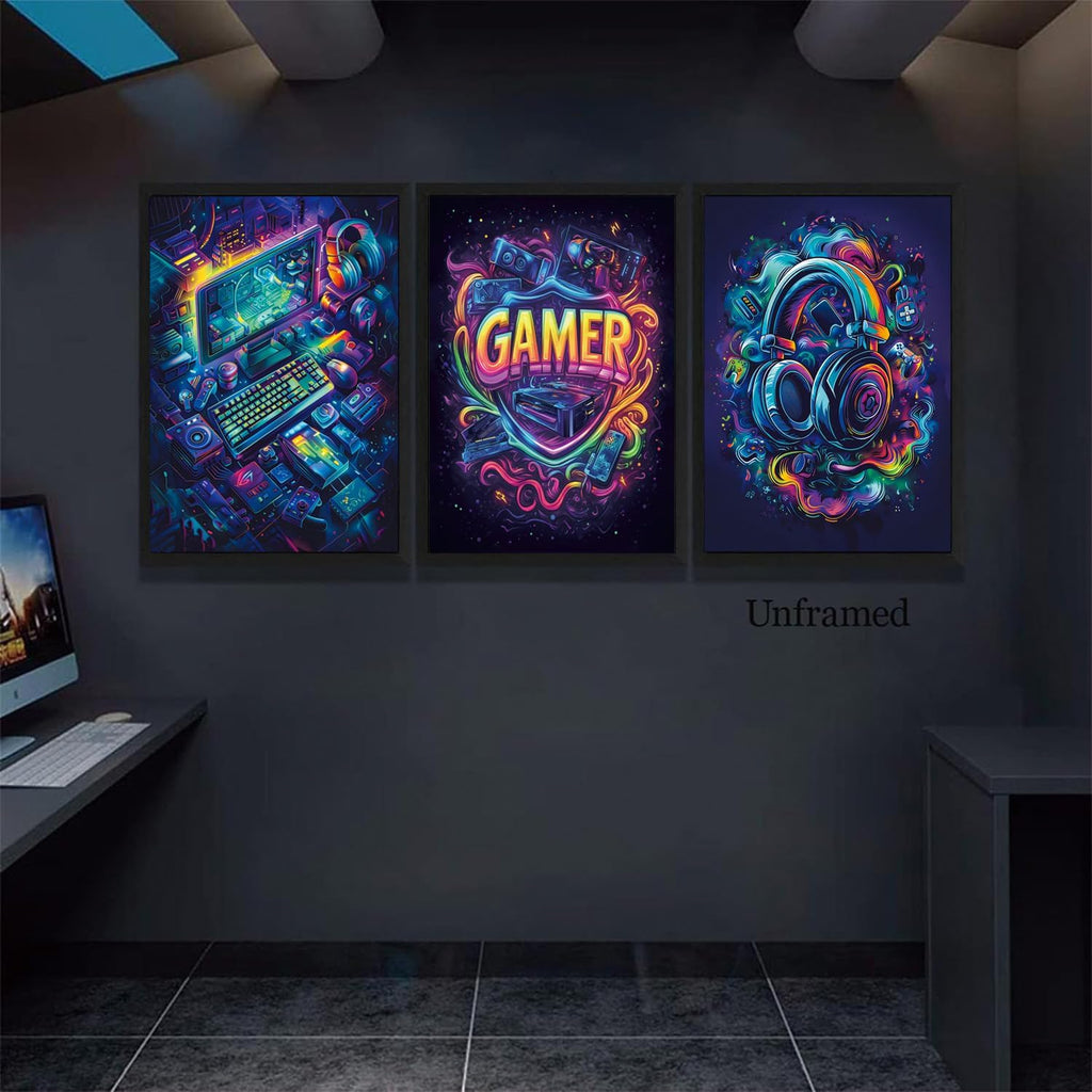 Yolbcdr Gaming Posters - Cool Video Game Wall Art Set of 3 | Unframed Canvas Prints for Game Room Decor 16x24in