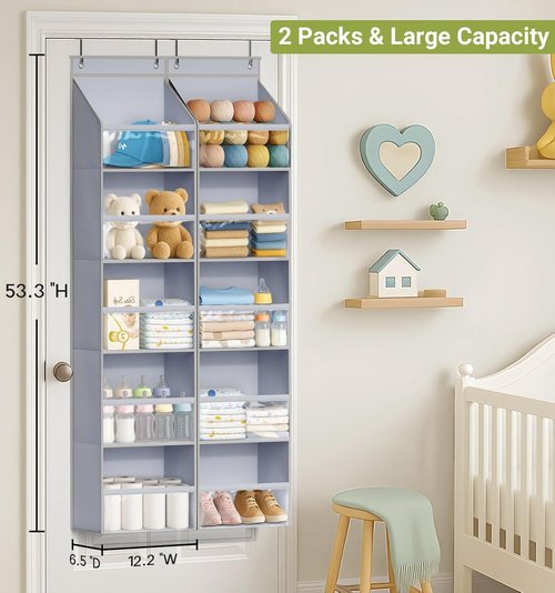 AOODA Over The Door Organizer - Large Capacity Hanging Storage with Clear Deep Pockets | Grey