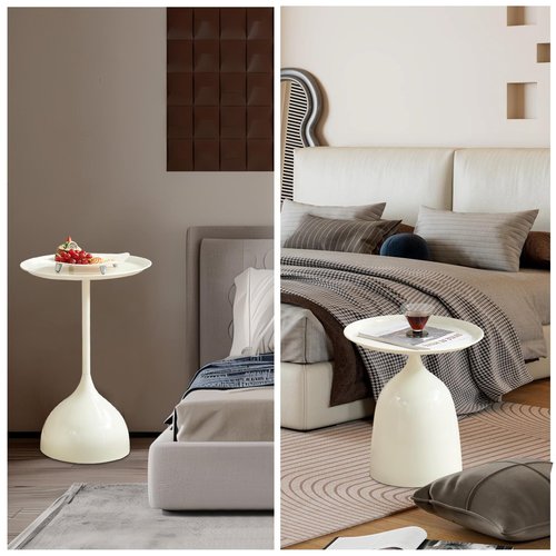 Kelligo Side Table Set of 2, Round Side Table with Screw Connections, Small End Tables for Narrow Areas, Small Tables for Living Rooms, Bedrooms, Cafeterias and Outdoors, White