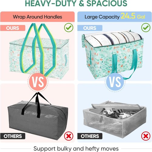 BALEINE Oversized Moving Bags - Heavy-Duty Storage Totes with Reinforced Handles | 4-Pack, Spring Stroll