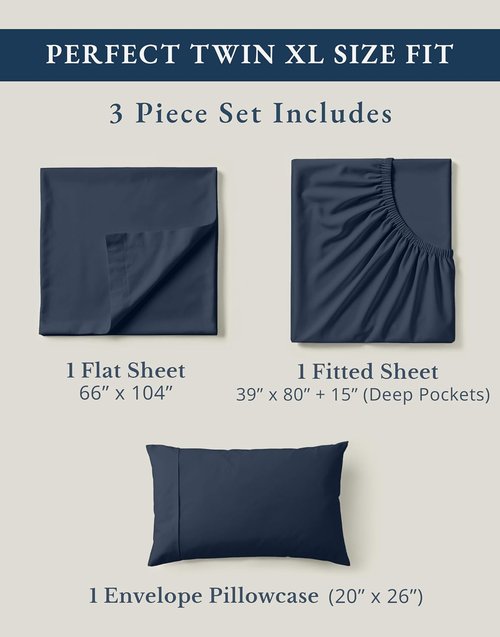 LANE LINEN 100% Organic Cotton Mercerized Twin XL Sheet Set - Luxury Hotel Quality, Navy Color, Machine Washable