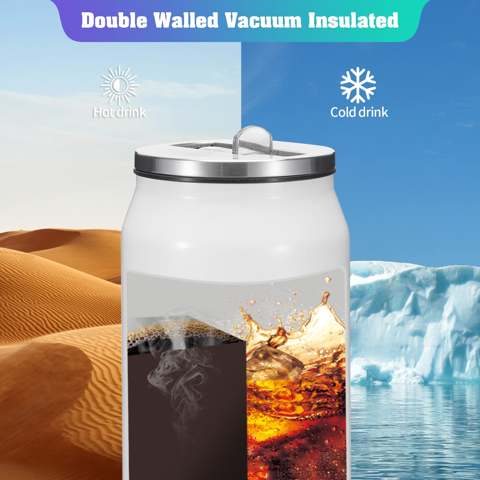 YOUKE OLA 12 Pack Sublimation Blank Can Shaped with Straw Lids 16oz White Double Walled Vacuum Insulated Stainless Steel Water Bottle for Sublimation Print