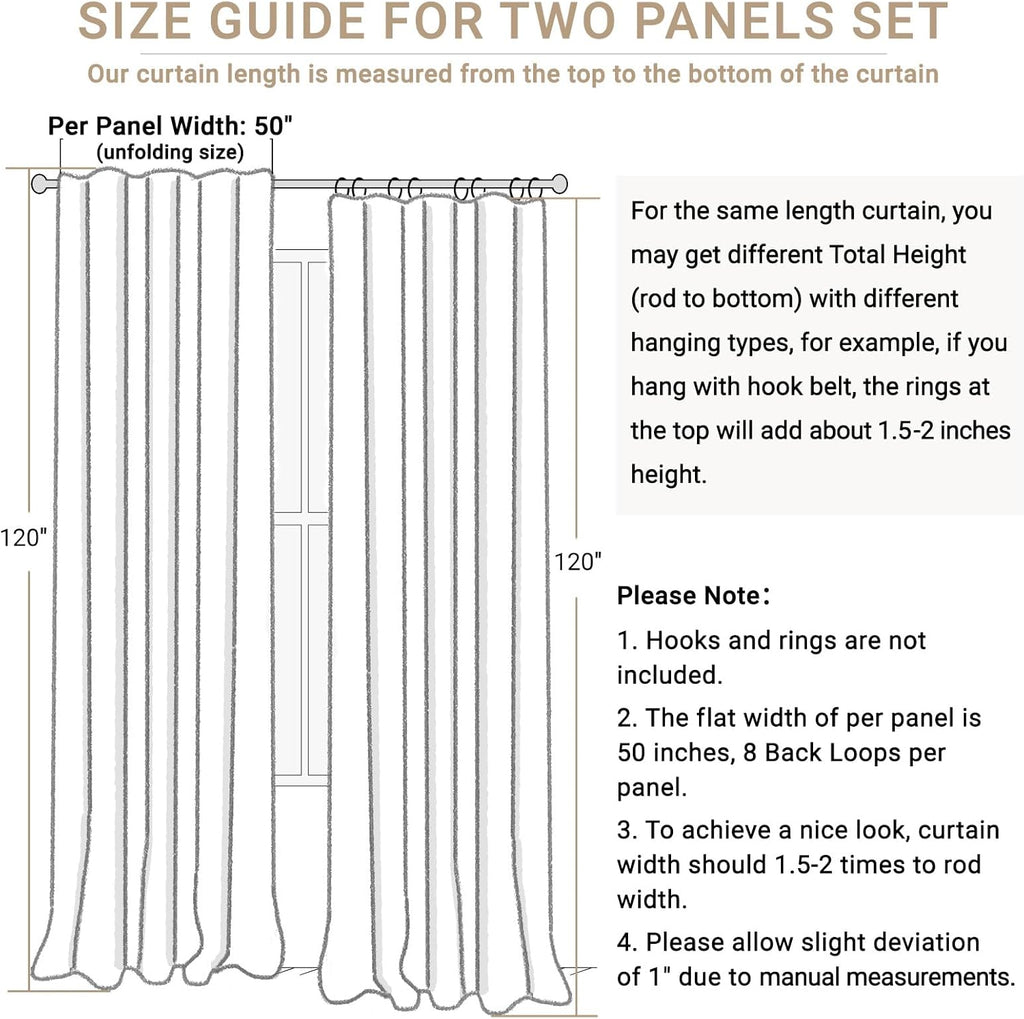 Skiennix 100% Blackout Linen Curtains - Thermal Insulated Drapes, 50" W x 120" L, Cream | 2 Panels Set