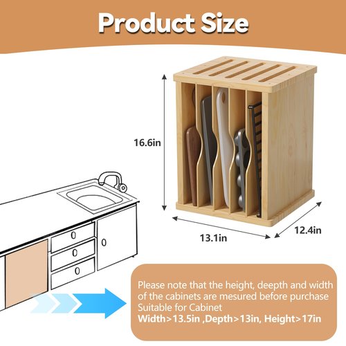 tonchean Wooden Cabinet Tray Dividers 6 Tier Baking Cookie Sheet Organizer Kitchen Vertical Tray Divider Organizer for Pots, Cutting Board, Pans, Kitchen Organizers and Storage