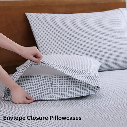 LANE LINEN 100% Organic Cotton Full Sheet Set - Soft, Comfy Percale Bedding in Polka Dot Design