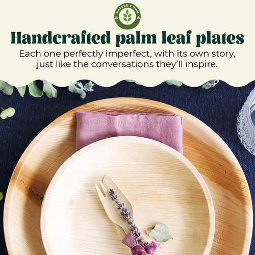 Disposable Round Plates, Compostable & Biodegradable Palm Leaf Plates, Microwave Oven Safe, Eco-friendly, Plates for Parties & Weddings, 10 Inch, 100 Plates