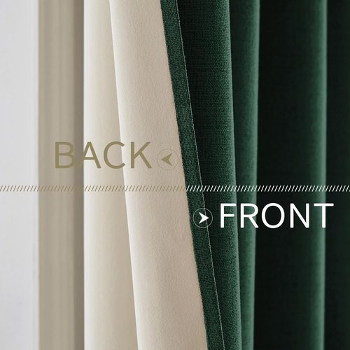 MIULEE Linen Curtains - 100% Blackout Thermal Insulated Emerald Green Drapes | 52 x 90 Inch (2 Panels)