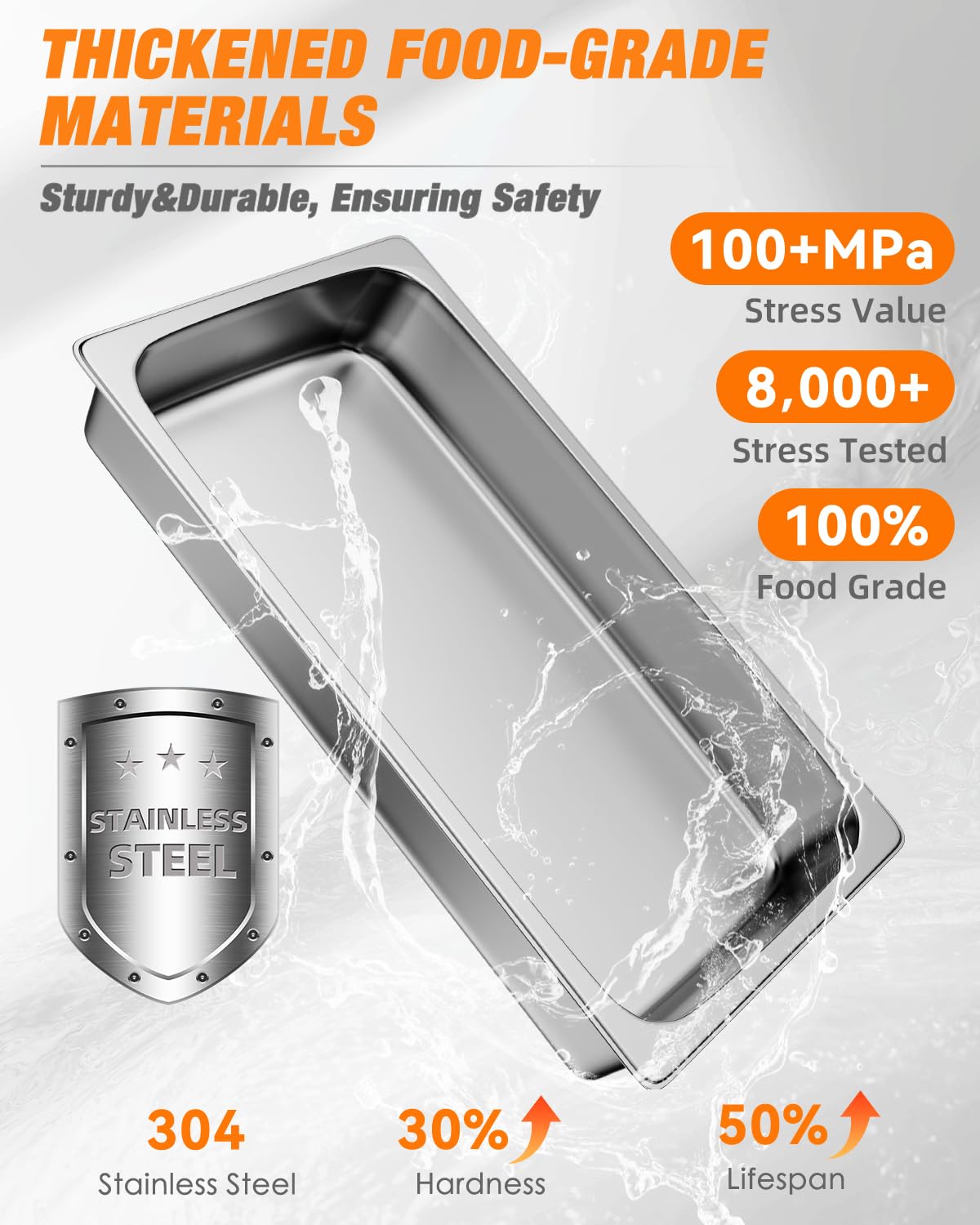 Full Size Hotel Pan 4 Inch Deep: 6 Pack [Anti-Jam] [Super Thicken] 1/1 Size Stainless Steel Steam Table Pan, Commercial Hotel Pan for Restaurant Catering Party