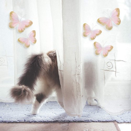 16 Pieces Feather 3D Butterfly Wall Decals Gold Glitter Butterfly Decor Stickers for Room Offices Bedroom Bathroom Living Room Decor(Light Pink)