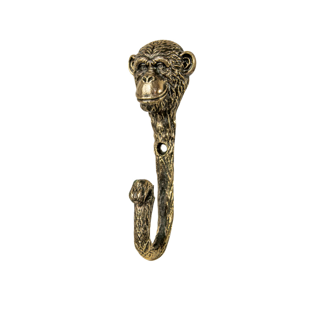 TUTURA LUTSS Brass Wall Hook – Detailed Chimpanzee Design – Handmade Animal-Themed Hook for Coats, Towels, Hats, and Bags – Unique Home Decor Accent