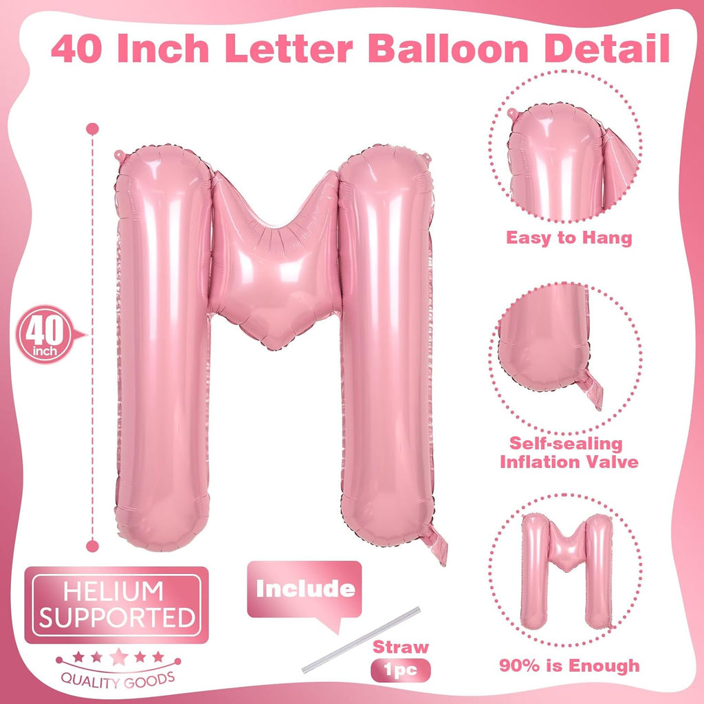 Skiennix 40-Inch Pastel Pink Letter Balloon - Giant Mylar Alphabet M for Girl Birthday Party Decor