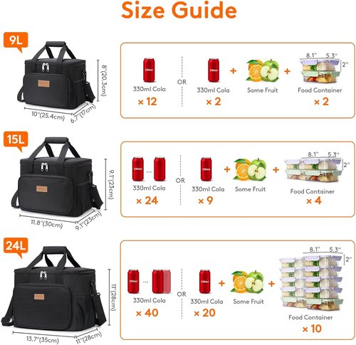 Lifewit Insulated Lunch Bag - Soft Cooler Tote for Adults | Black, 12-Can Capacity (9L)