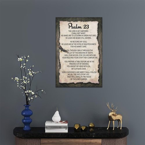 SweetFox Psalm 23 Wall Art Christian Scripture Pictures Wall Decor Bible Verse Canvas Painting Print Religous Inspirational Quote Framed Artwork Home Decoration for Bedroom Living Room Church 16"x24"