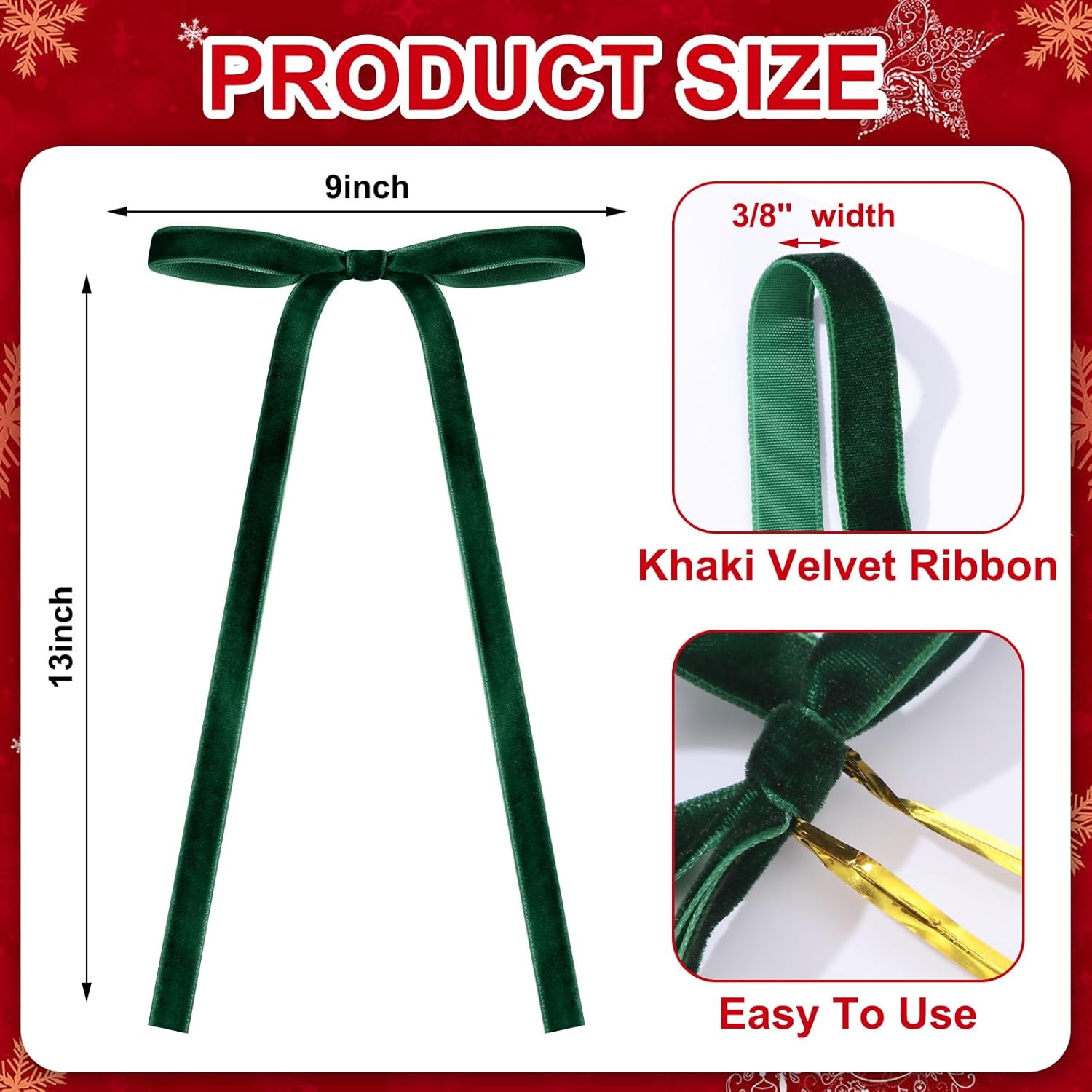 Skiennix 24 Pcs Velvet Bows - Vintage Ribbon Bows for Christmas Tree & Crafts | Dark Green, 9 x 13 Inch