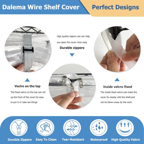 Dalema Waterproof Shelf Cover,Durable Dustproof Storage Wire Rack Covers,Outdoor Shelving Covers for Wire Shelves with Zipper 36''x18''x72'',Clear,Cover Only