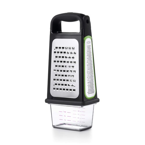 OXO Good Grips Etched Box Grater with Removable Zester | Ideal for Grating Cheese or Zesting Fruits | Storage Container Included | 4 Sided Grater | Comfortable Handle
