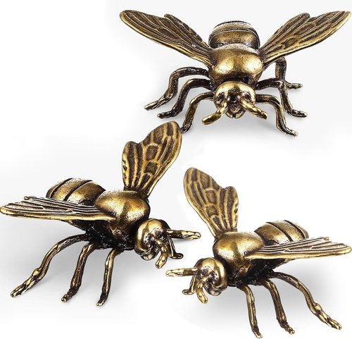 Gold Bee Figurines by [Brand Name] - Elegant Brass Insect Statues for Home Décor | 3-Piece Set