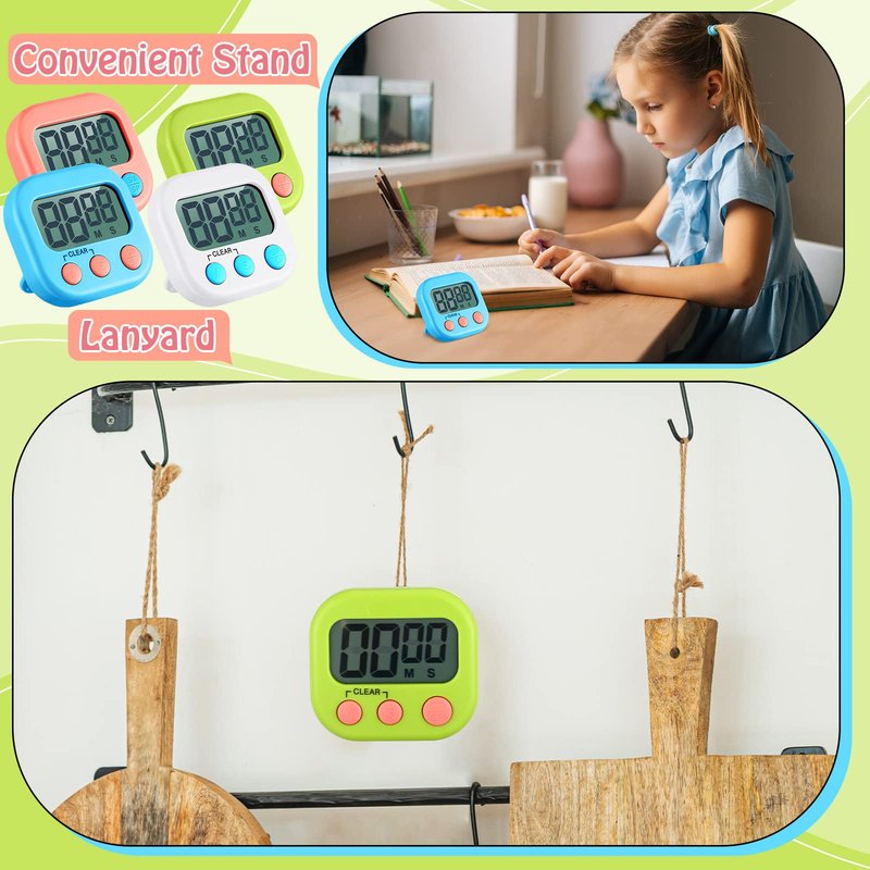 Xuhal 50 Pieces Digital Kitchen Timer Bulk, Small Magnetic Timers for Classroom, Digits Stopwatch Clock Timer for Cooking Baking Sports Games Office, Not Including Battery (Multicolor)