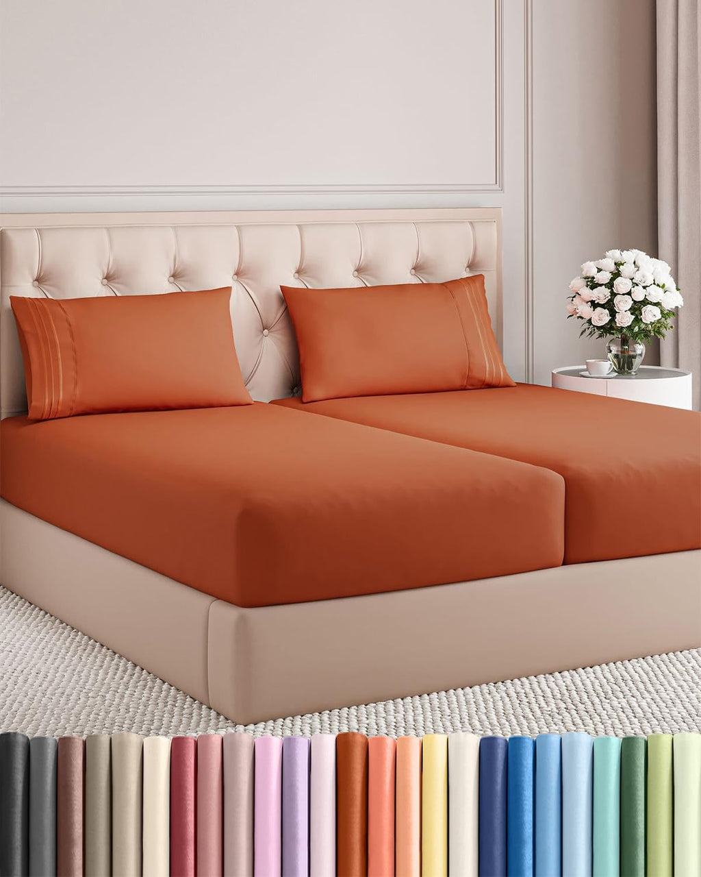 Split King Size Sheet Set by [Brand Name] - Comfy, Breathable & Cooling Luxury Bedding - Deep Pockets, Wrinkle-Free - Oeko-Tex Certified - Terracotta