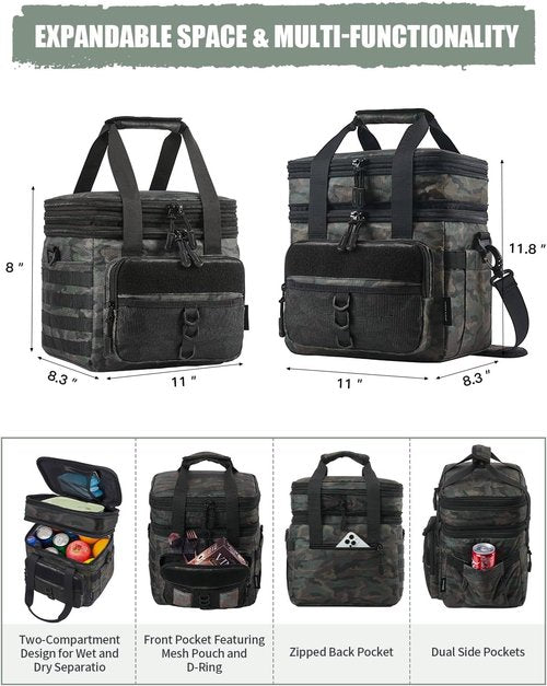 JOYHILL Tactical Lunch Box - Insulated, Leakproof Double-Deck Cooler Bag | Durable Black Design, 18L Capacity