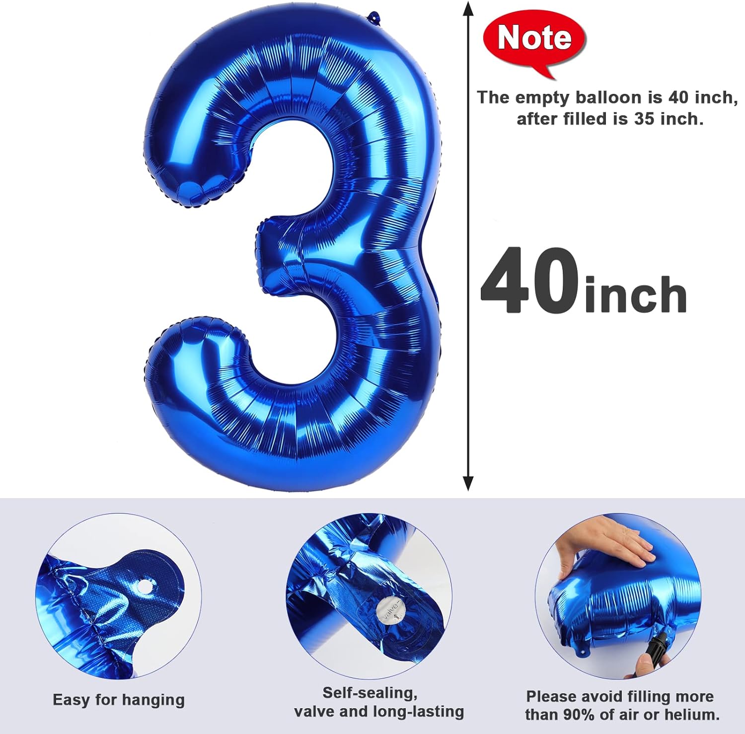 Number 3 Balloons - 40 Inch Navy Blue Birthday Balloon for Three-Year-Old Celebrations
