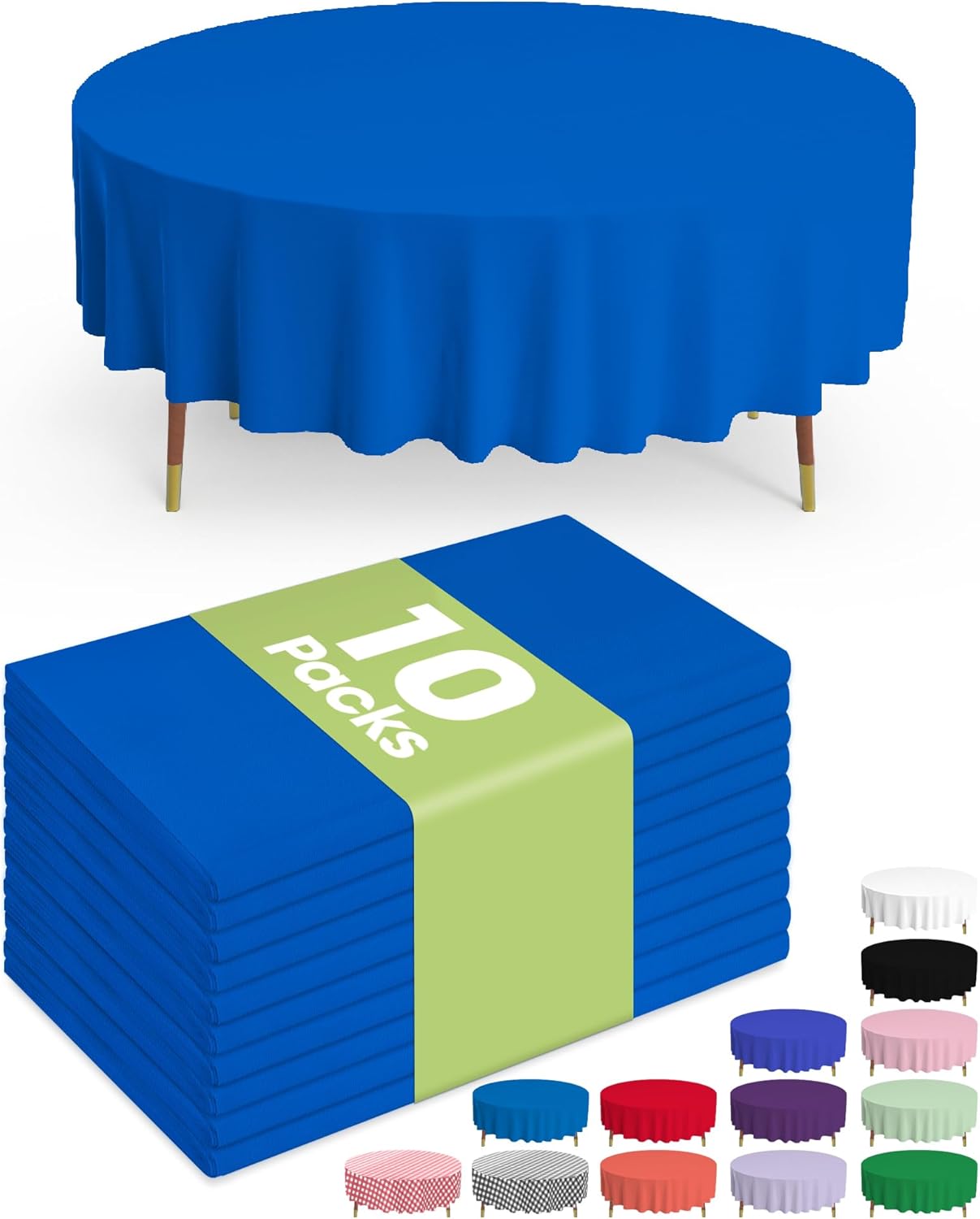 Pureegg Disposable Plastic Table Cloths - 84'' Round, Sturdy & Leakproof for Graduation, Thanksgiving, Patriotic Events | 10 Pack, Blue