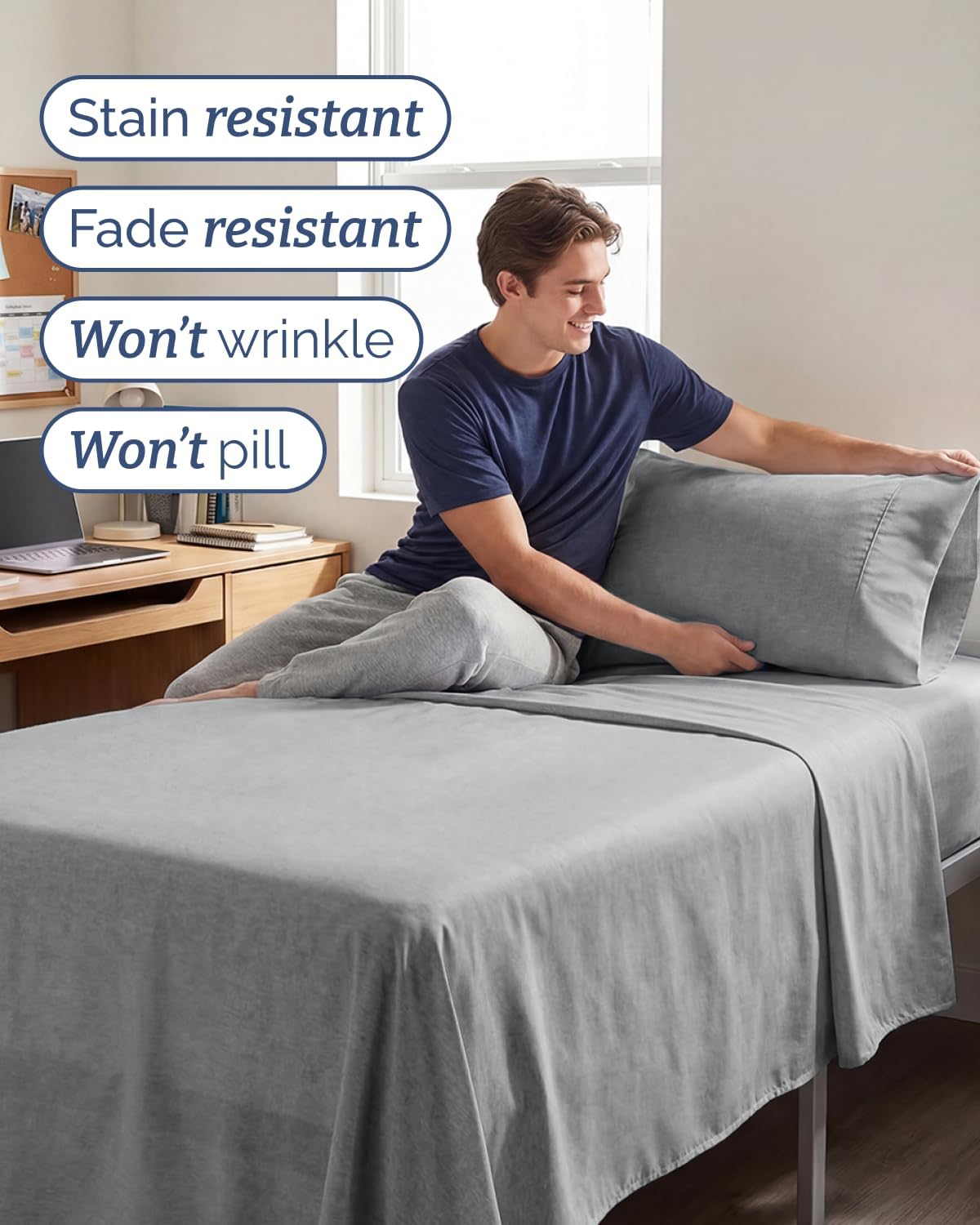 Skiennix Twin XL Sheet Set - Comfy Cooling Bed Sheets with Deep Pockets - Luxury Grey Bedding for All Ages