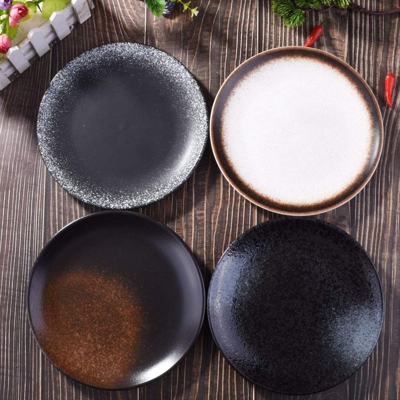 Cerficer 8 Inch Japanese Dinner Plates Set of 4 Ceramic Plates for Cake Salad Noodles Fried Vegetables