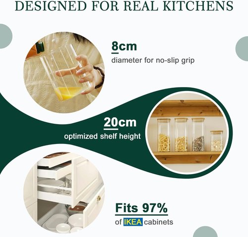 LIBWYS Square Glass Storage Jars - 12-Pack Stackable Containers with Bamboo Lids | 0.6Qt/1.06Qt Kitchen Canisters for Pantry Organization