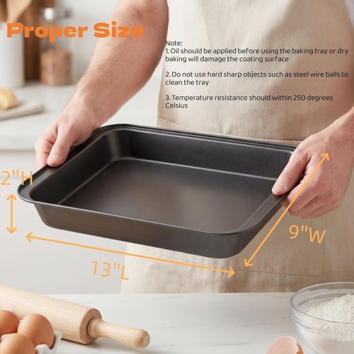 Lyellfe Non-Stick Baking Pans - 3 Pack Rectangle Cake Trays, 13 x 9 Inch for Brownies & Casseroles, BPA Free