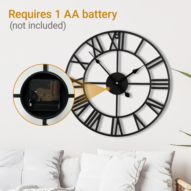 Blorple 30inch/76cm Extra Large Wall Clock for Bedroom Living Room Battery Operated Big Metal Decorative Analog Silent Giant Non Ticking Clocks Room Wall Decor (Iron Roman Numerals, 30 inches)