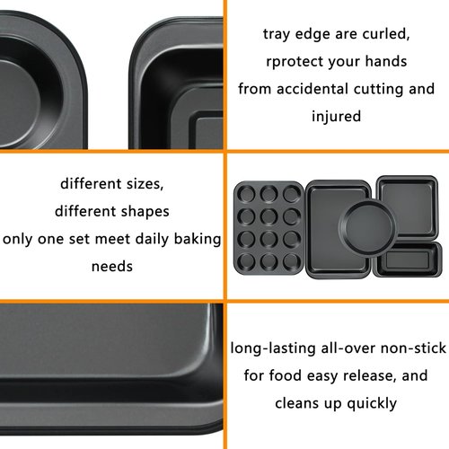 Mobzio Kitchen Nonstick Bakeware Set - 5-Piece Round/Square Cake Pans, Muffin Pan & More