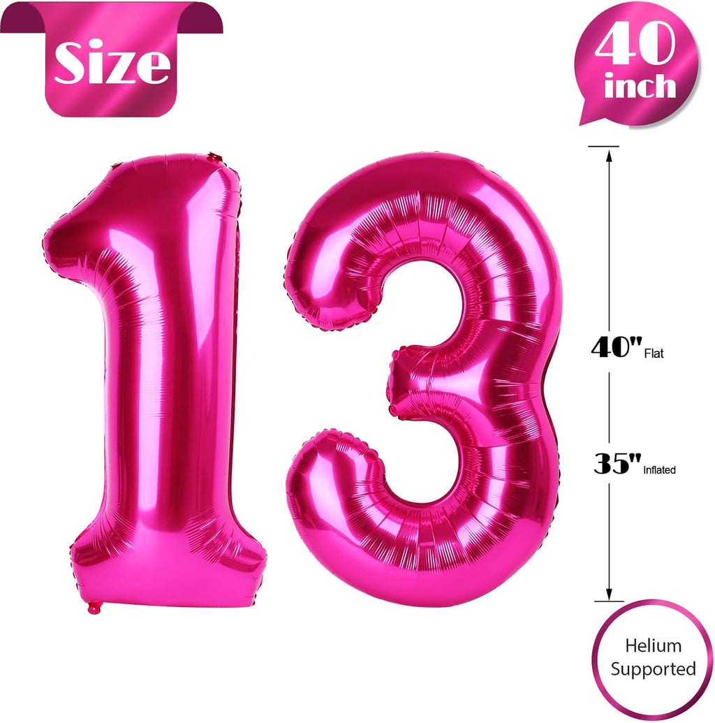 Number 13 Balloons by Hot Pink - 40 Inch Birthday Decorations for Girls' 13th Party Supplies