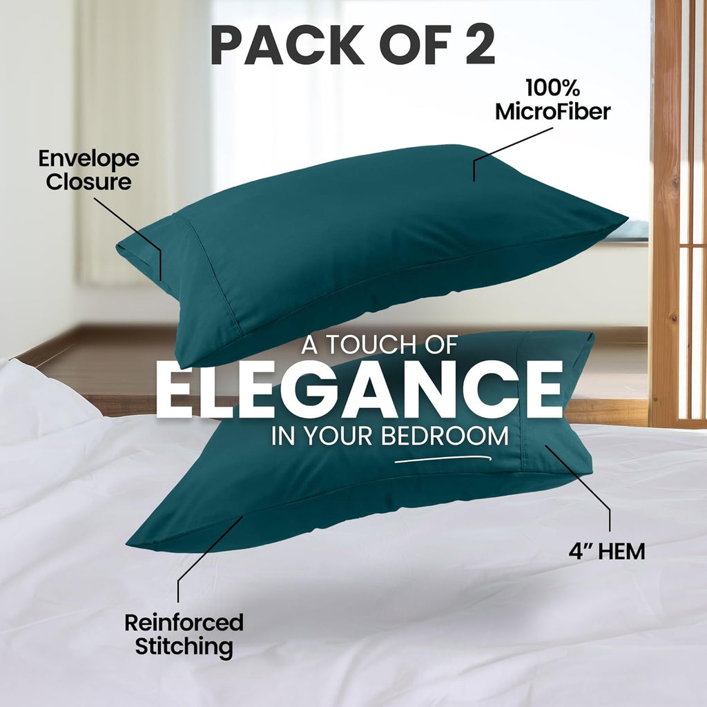 Utopia Bedding Queen Pillow Cases - Soft Brushed Microfiber - 2 Pack | Fade Resistant 20 x 30 Inches (Teal)