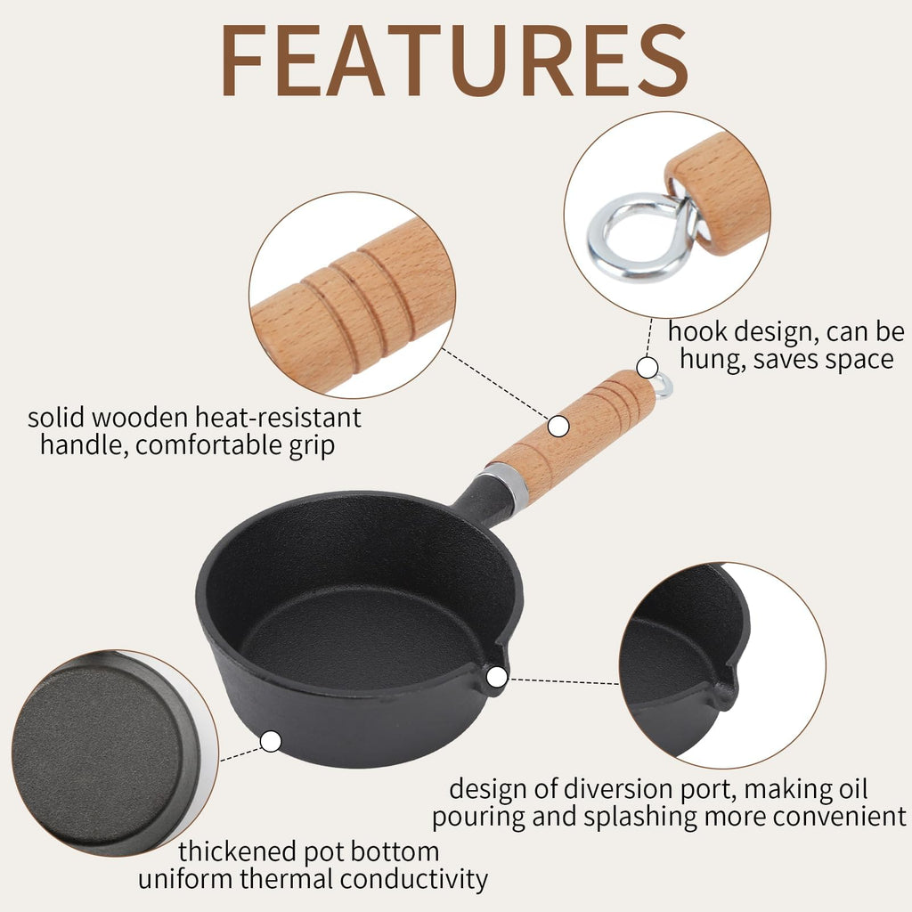 Yuecoom 4.3x2.0in Mini Frying Pan, Mini One Egg Frying Pan Cast Iron Omelette Pan Iron Solid Mini Pre Sauce Pan for Indoor Outdoor Cooking