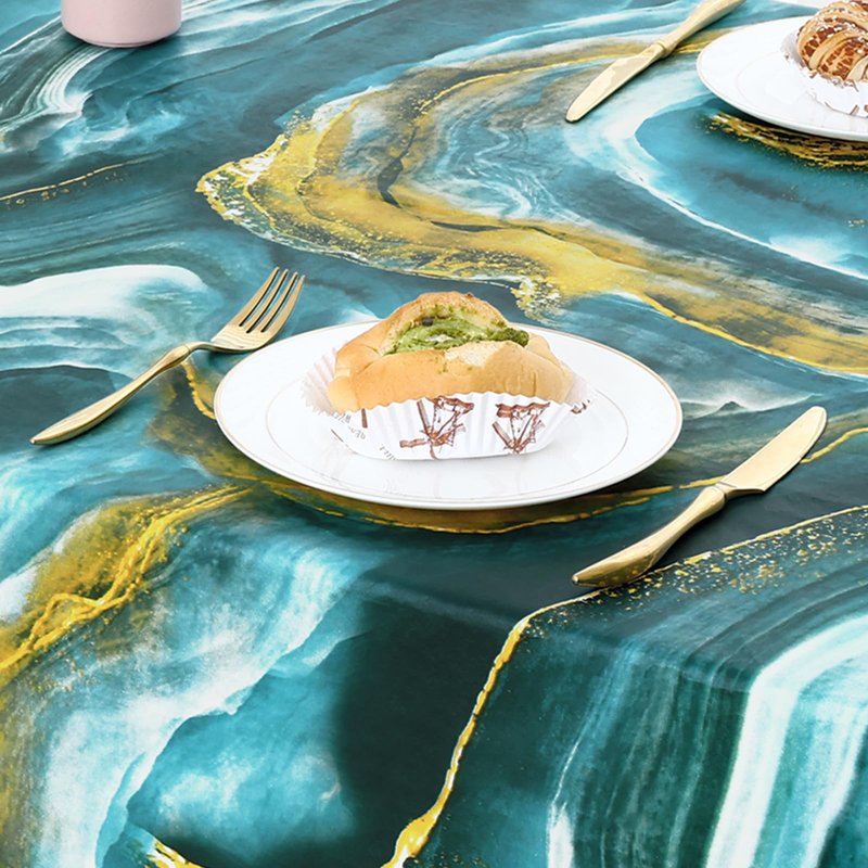 misaya Rectangle Waterproof Vinyl Table Cloth, Wipeable Tablecloth with Flannel Backing, Plastic Table Cover for Dinner, Picnic, Indoor and Outdoor (Ripples, 52" x 70")