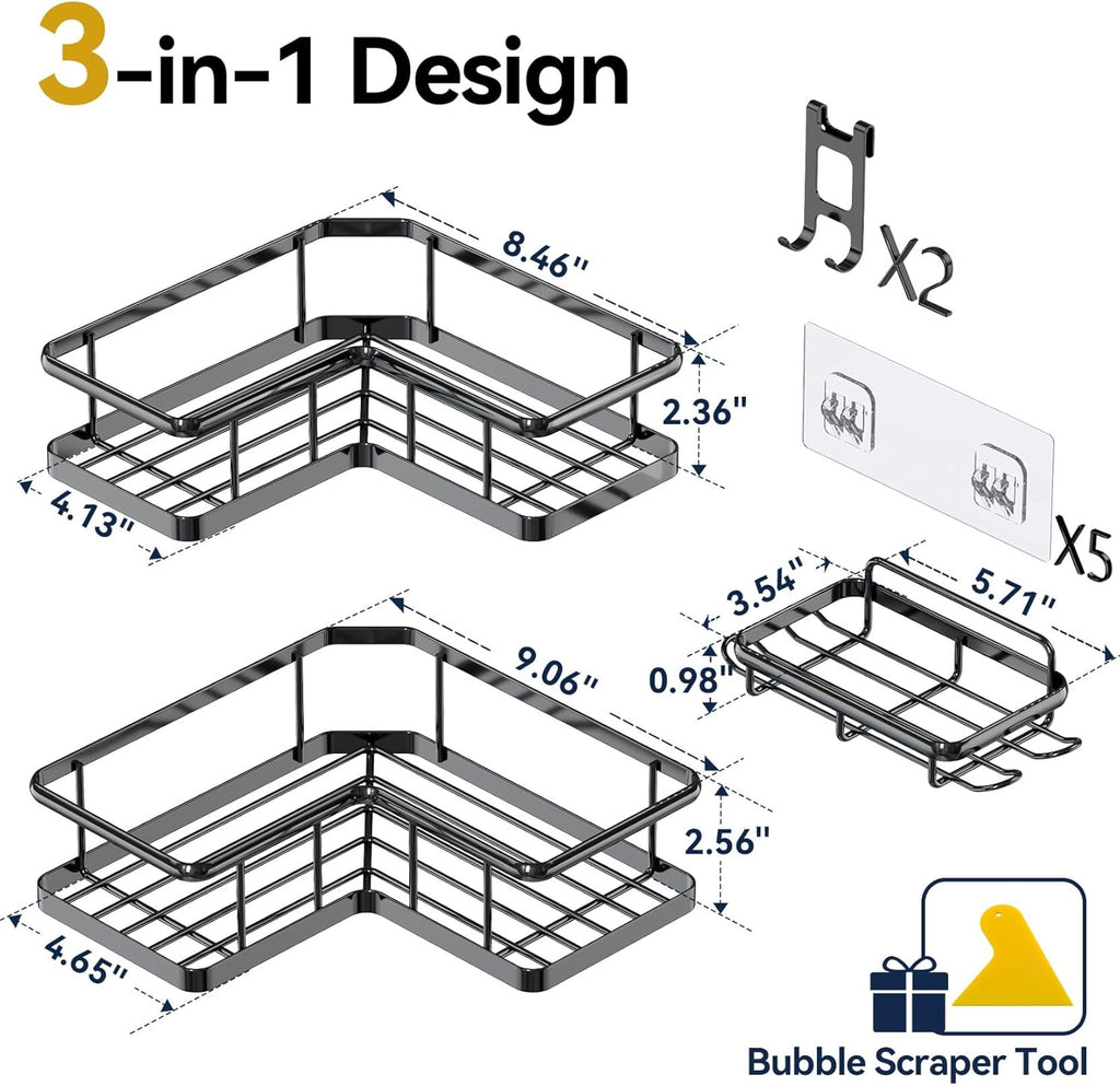 YASONIC 2-Tier Shower Caddy - Space-Saving Hanging Organizer | 3-Pack Corner Storage Solution