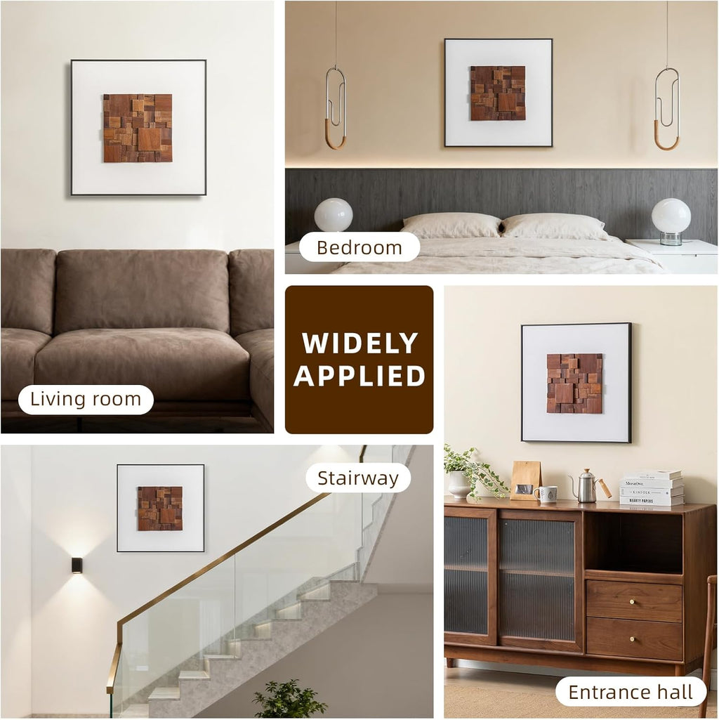 Regine Switzerland 3D Wood Textured Large Framed Abstract Wall Art - Modern Geometric Design (Brown, 24”H x 24”W)