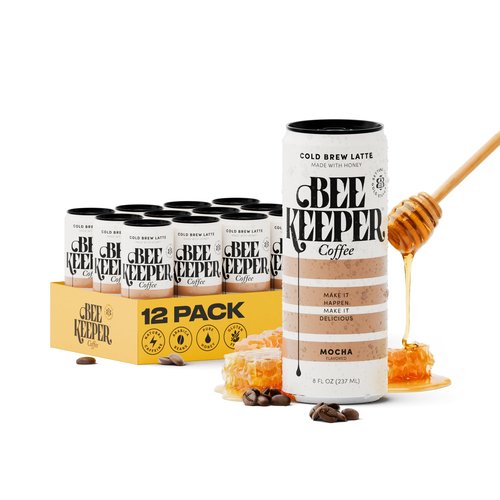 Beekeeper Mocha Latte Cold Brew Coffee Drinks with Oregon Honey | 12 Pack Refreshing Iced Coffee - Unsweetened & Strong Arabica Brew, 8 fl oz Ready-to-Drink Can - 180mg Natural Caffeine