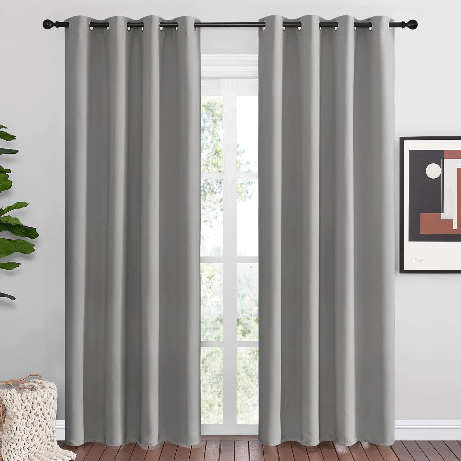 NICETOWN Silver Grey Room Darkening Curtain Panels - 86" Long | Heat-Blocking Window Treatment (55" Width, 2 Panels)